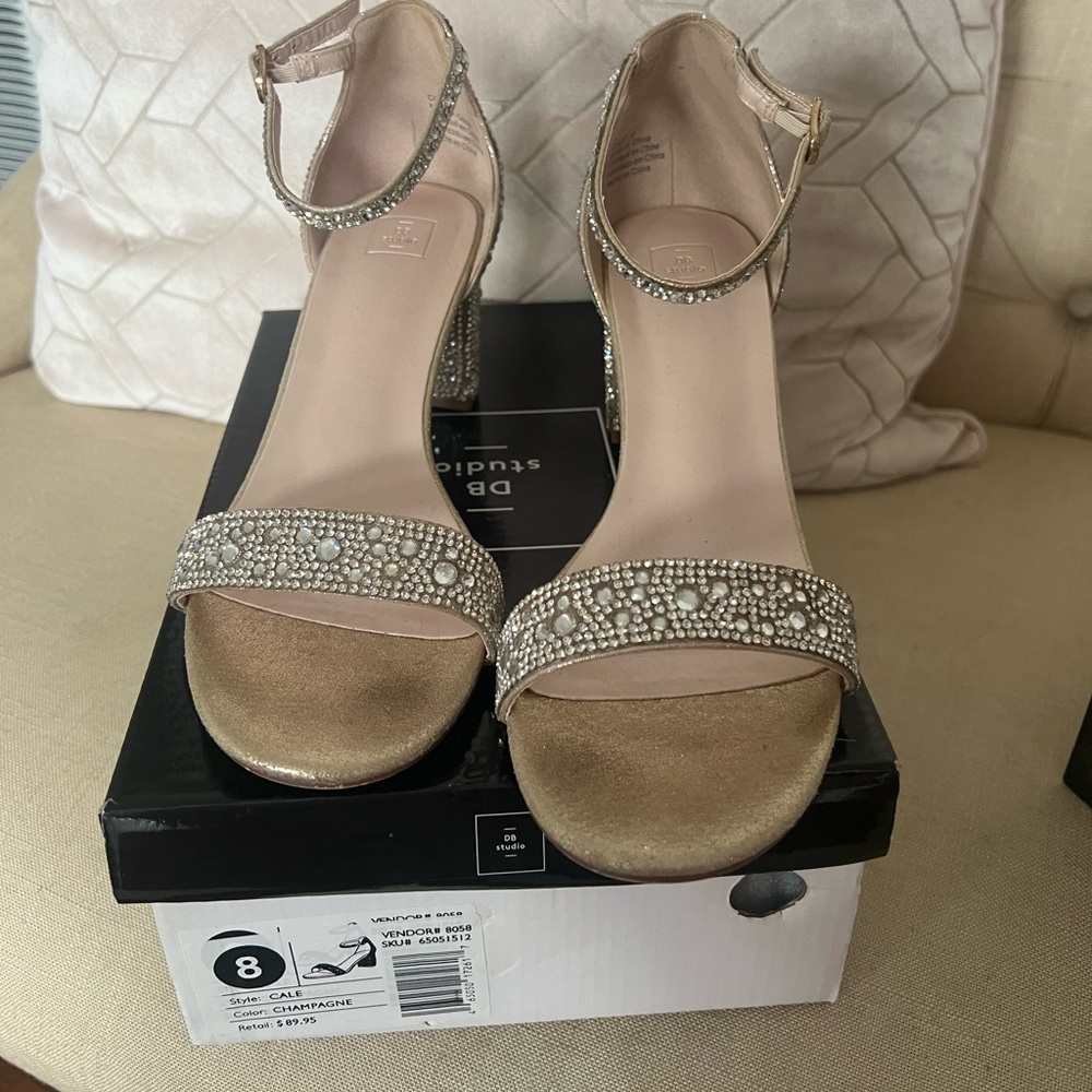 David’s Bridal DB Studio “Cale” champagne wedding heels